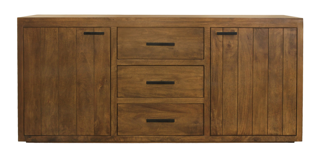 612040 71 in. Chestnut Distressed Solid Wood Three Drawer Sideboard with Two Doors