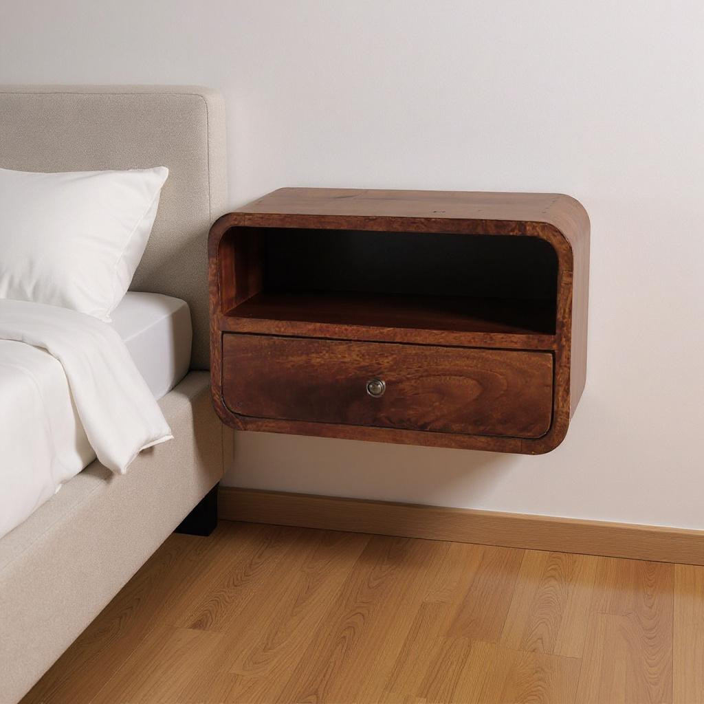 712838 18 in. Brown Solid Wood One Drawer Floating Nightstand