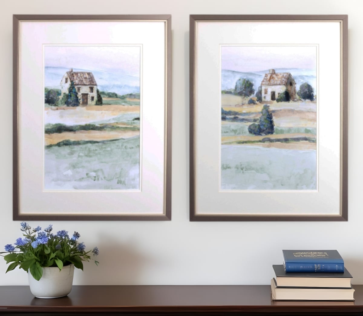 521561 On the Countryside Brown Framed Print Wall Art, Set of 2