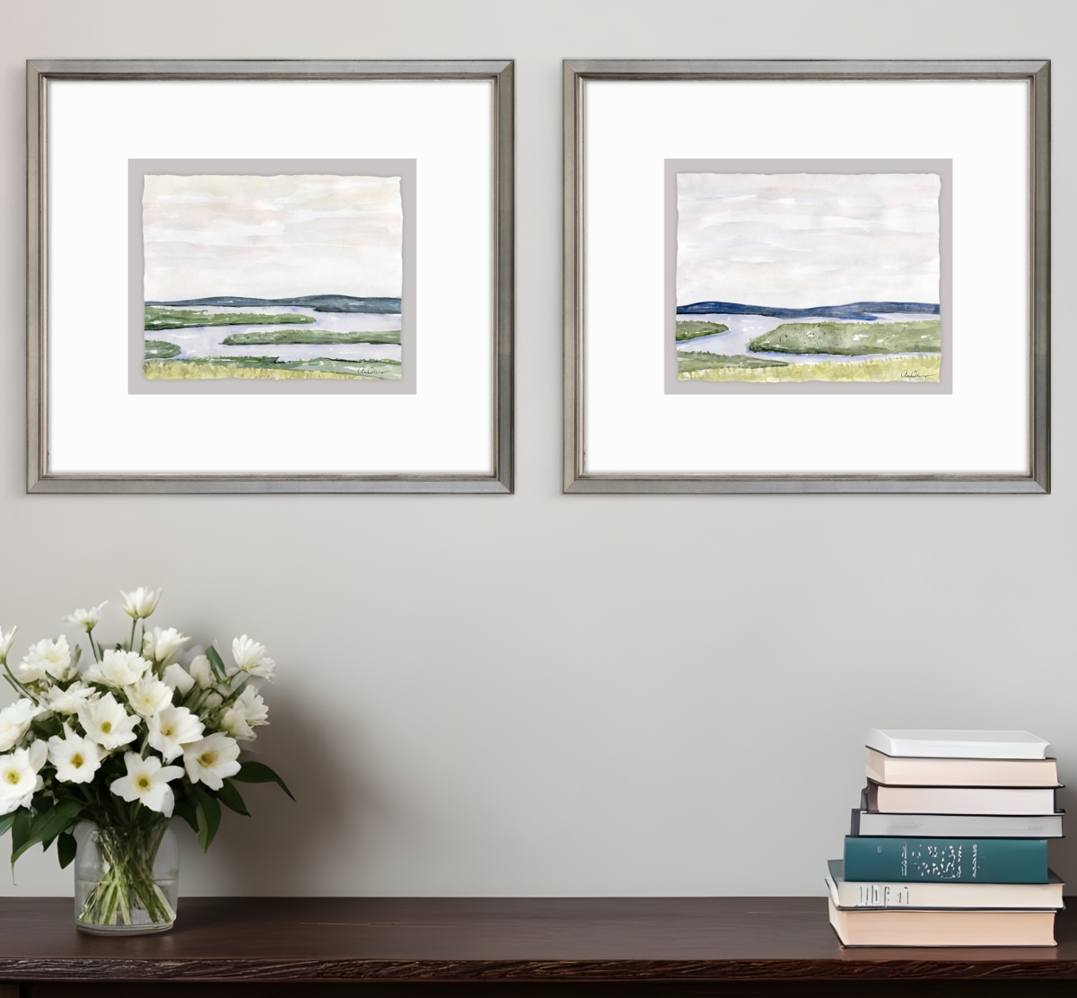 525920 Waterside Marsh Silver Framed Print Wall Art, Set of 2