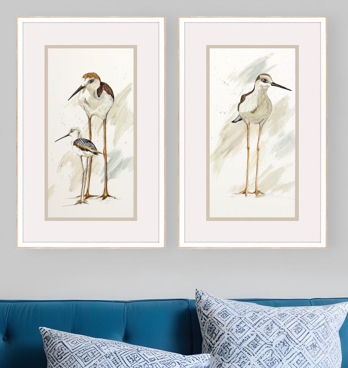 526076 Stilt Birds White Framed Print Wall Art, Set of 2