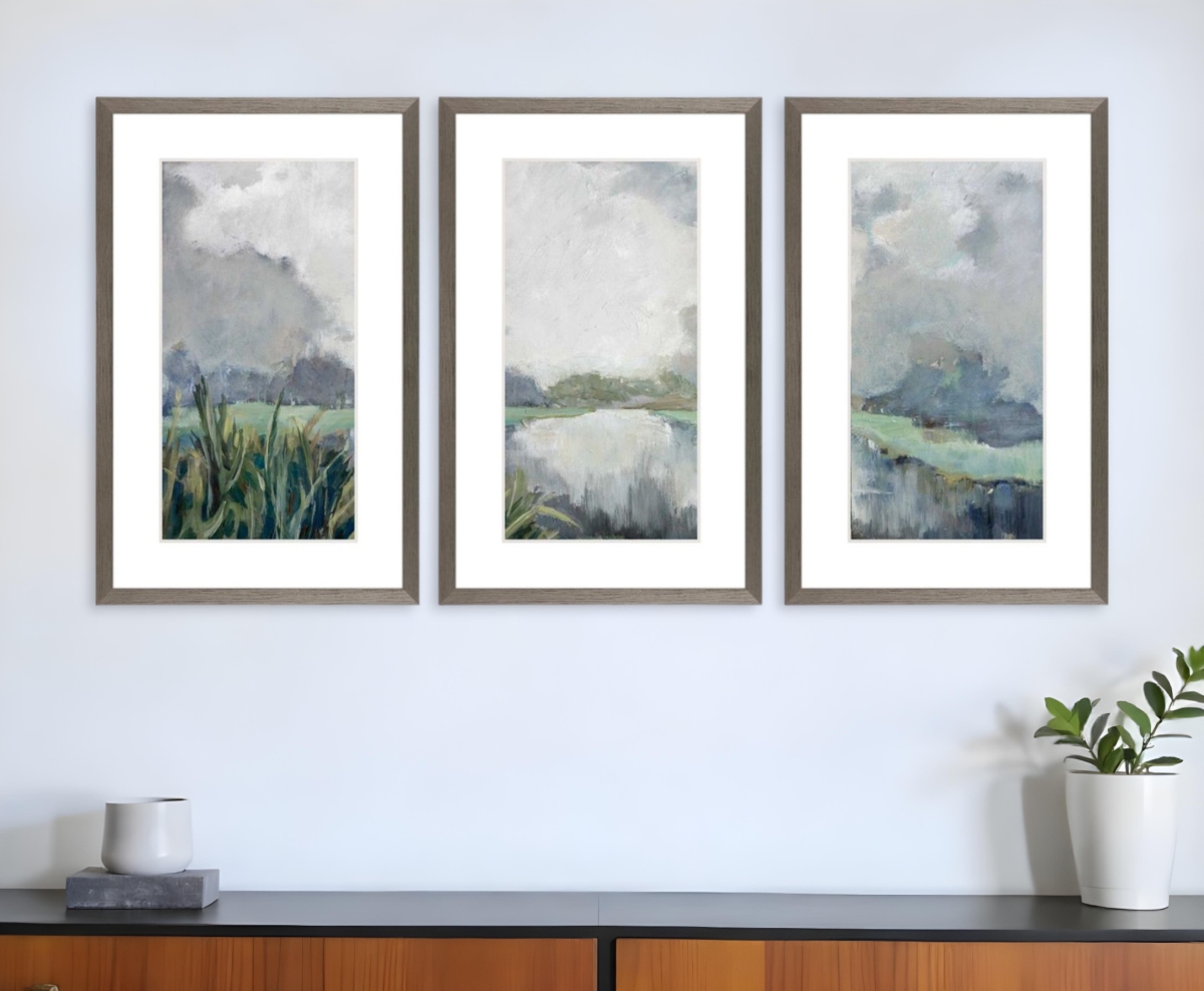 558346 Lakeside Watercolor Passage Silver Framed Wall Art, Set of 3