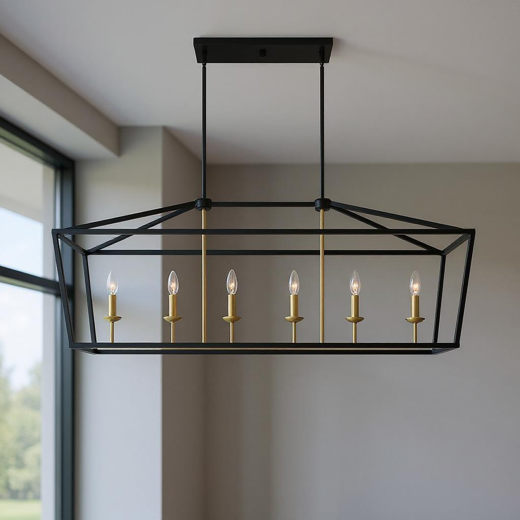 482804 Black & Gold Candle Style Six Light Metal Dimmable Chandelier