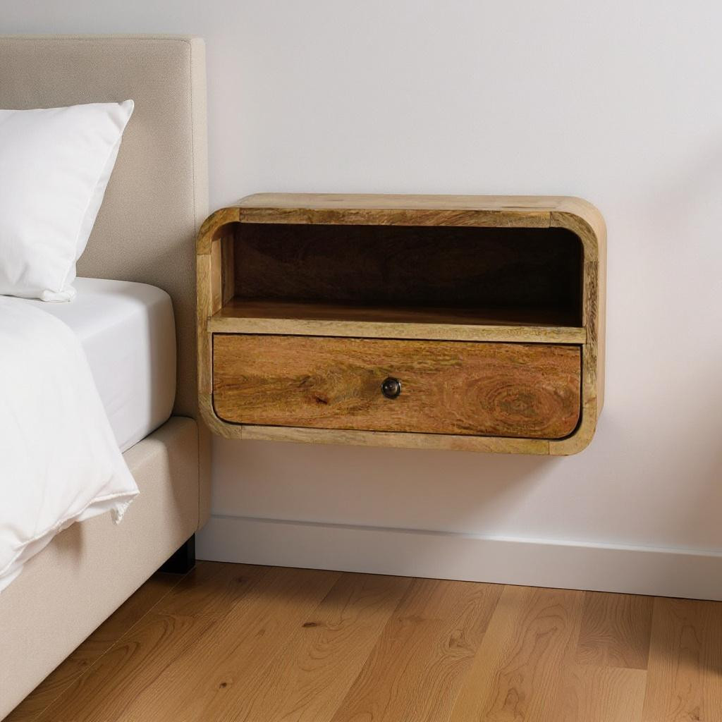 712839 18 in. Brown Solid Wood One Drawer Floating Nightstand