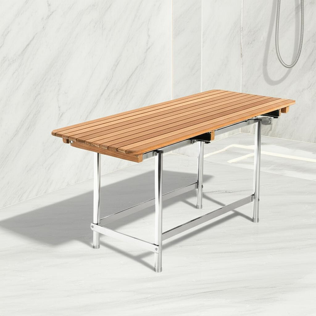549354 18 x 32 in. Brown Teak Rectangular Shower Bench