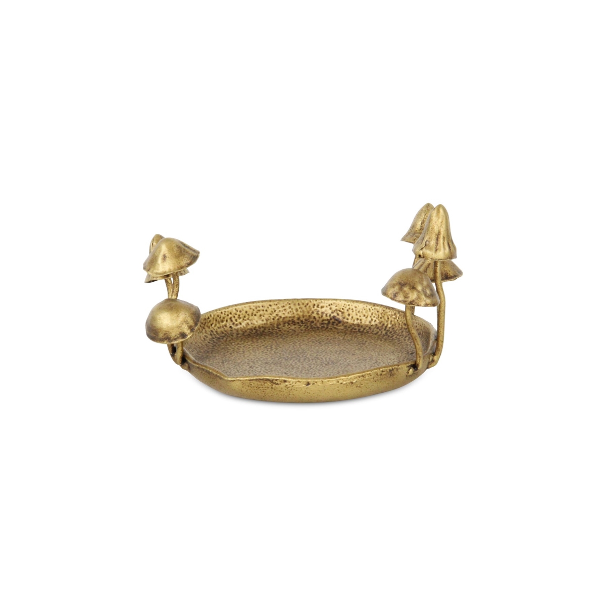 Picture of HomeRoots 634801 6 in. Antiqued Gold Cast Iron Mushrooms Trinket Tray