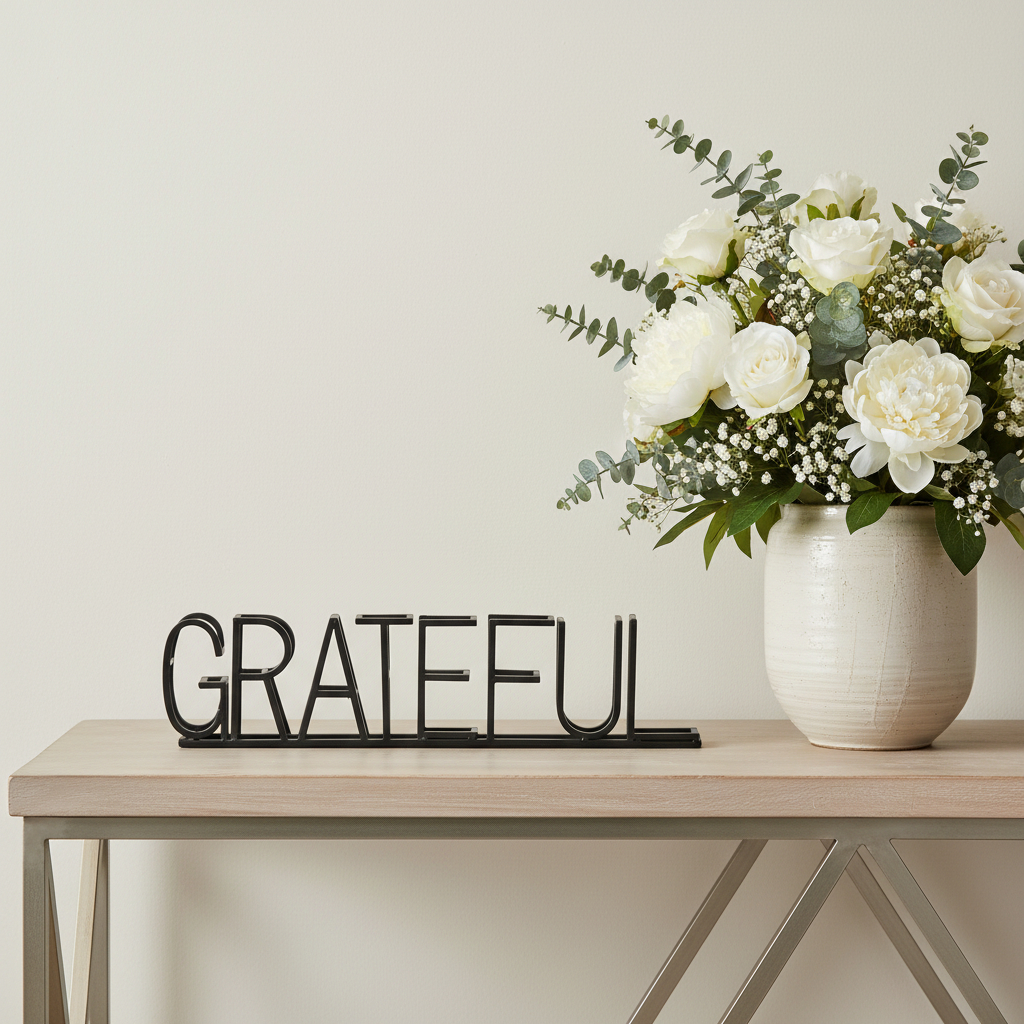 635390 17 in. Black Metal Grateful Tabletop Sign