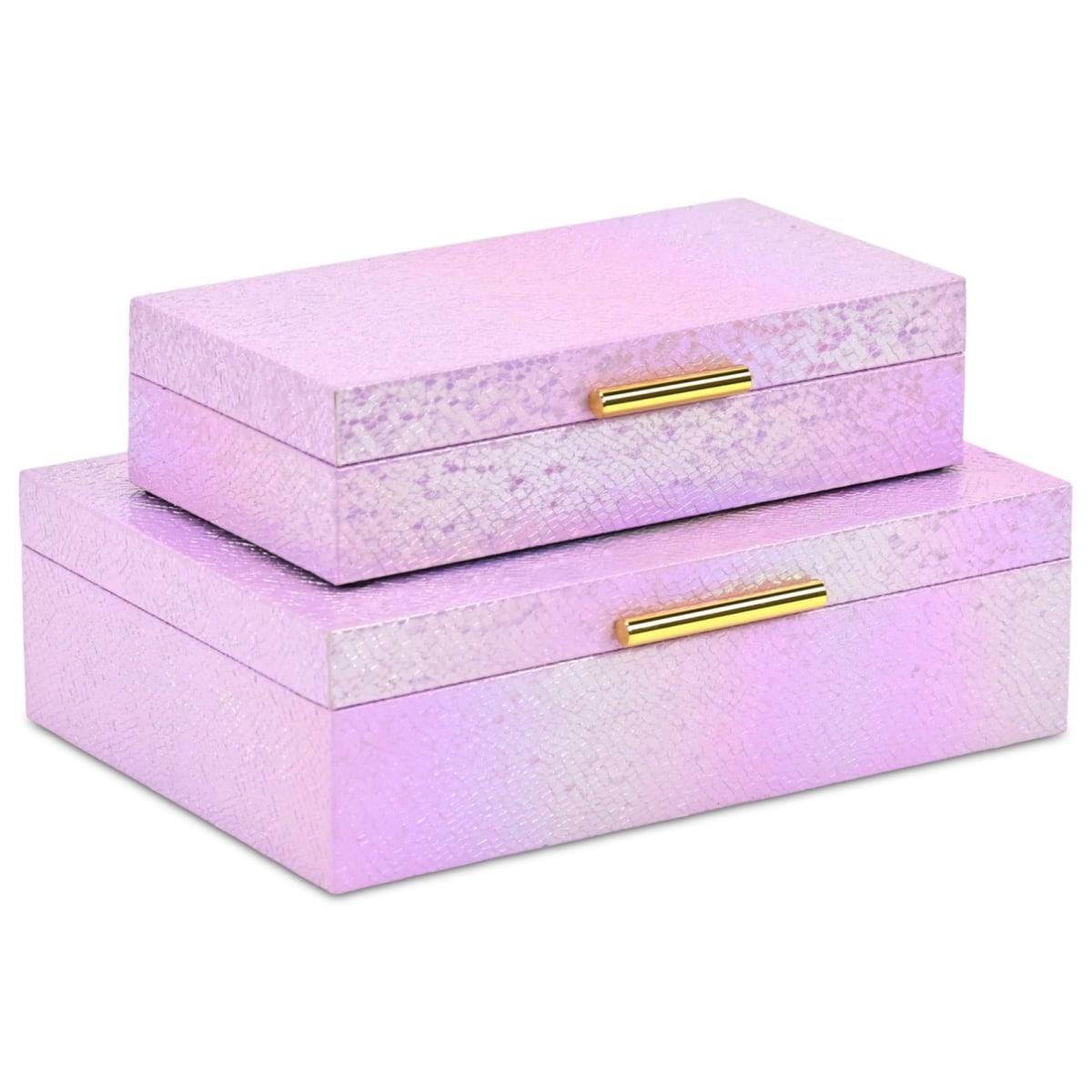 712933 Pink & Gold Faux Shagreen Nesting Storage Boxes with Lids, Set of 2