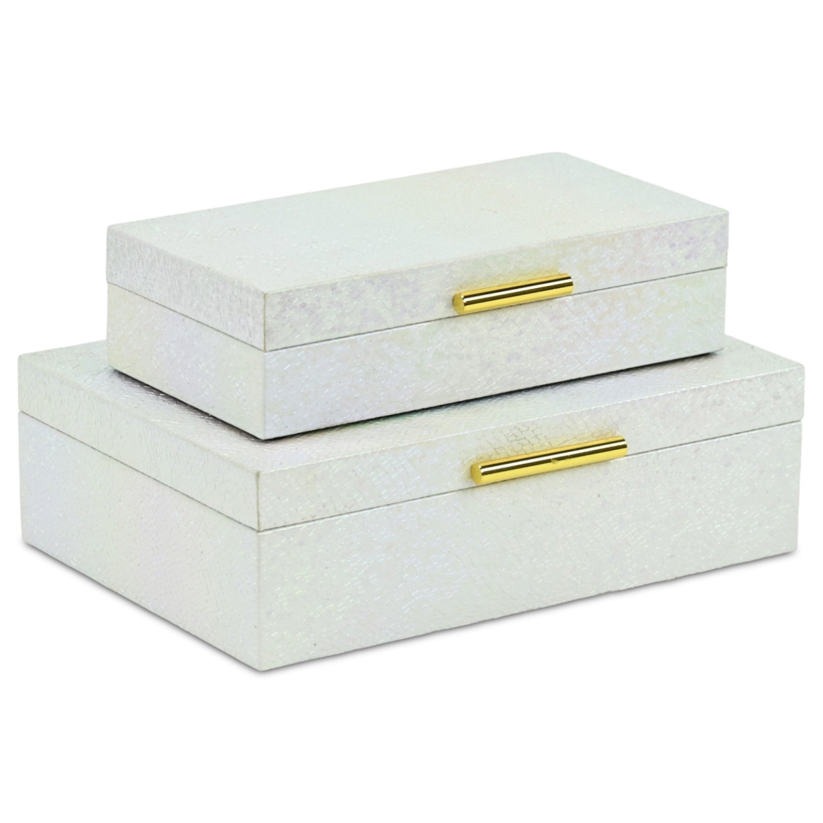 712934 White & Gold Faux Shagreen Nesting Storage Boxes with Lids, Set of 2