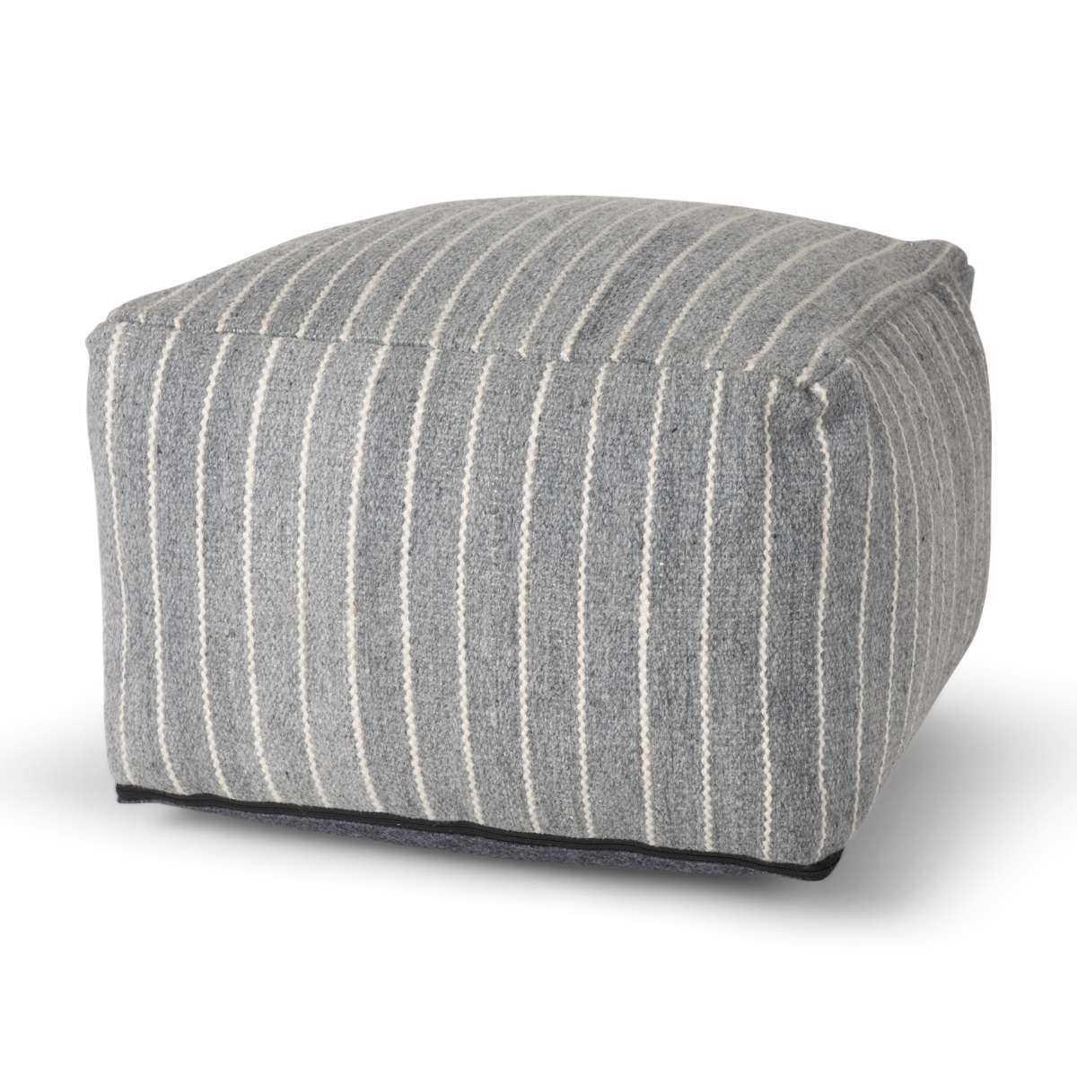 606765 22 in. Blue & White Textural Stripe Cube Pouf Ottoman