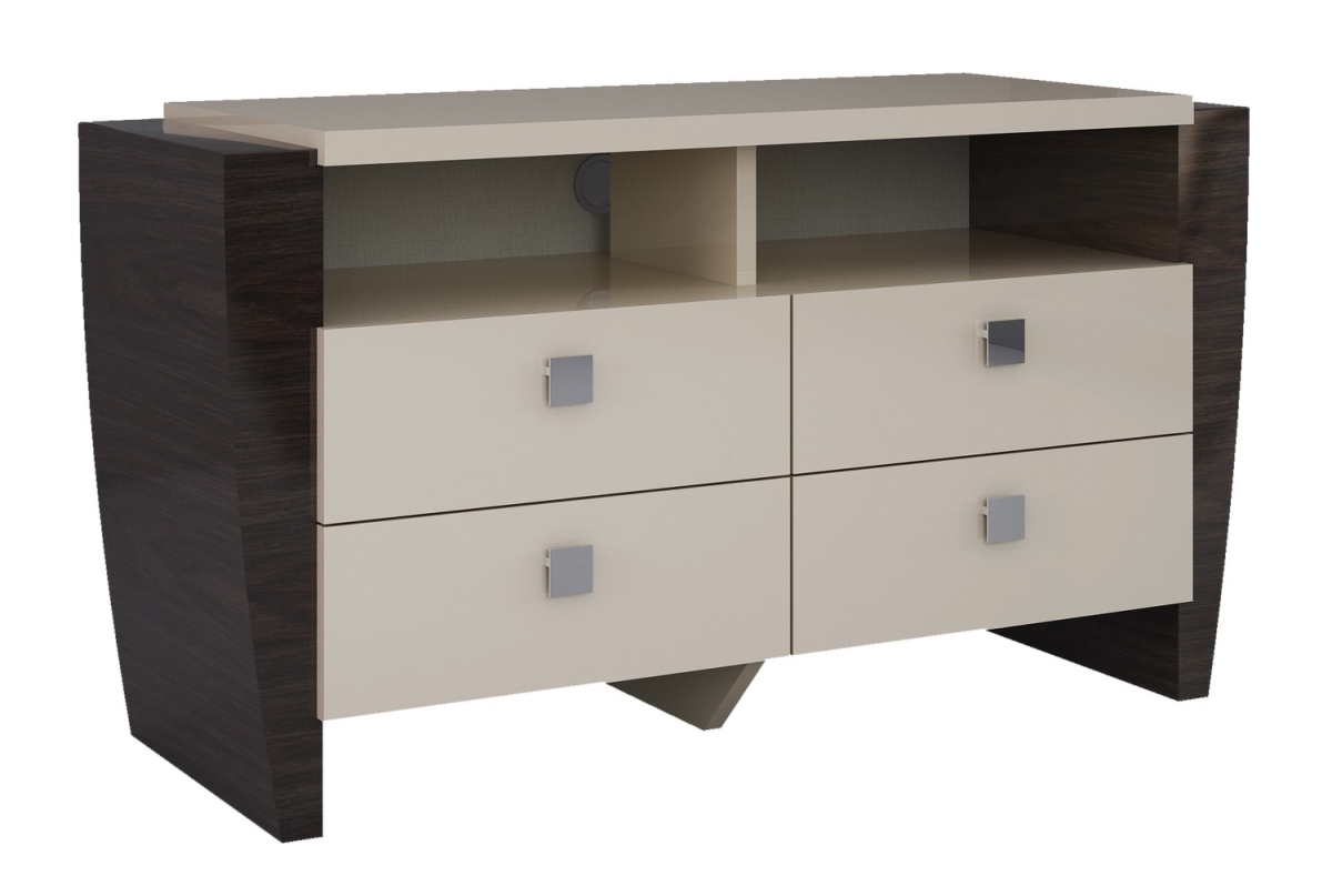 Refined High Gloss TV Entertainment Unit, Beige - 28 in.