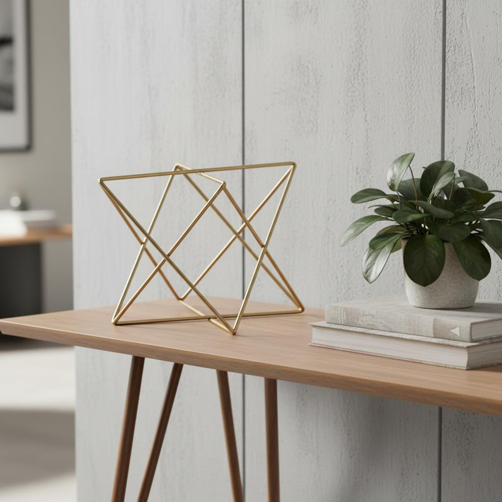 635380 7 in. Gold Metal Open Geometric Tabletop Sculpture