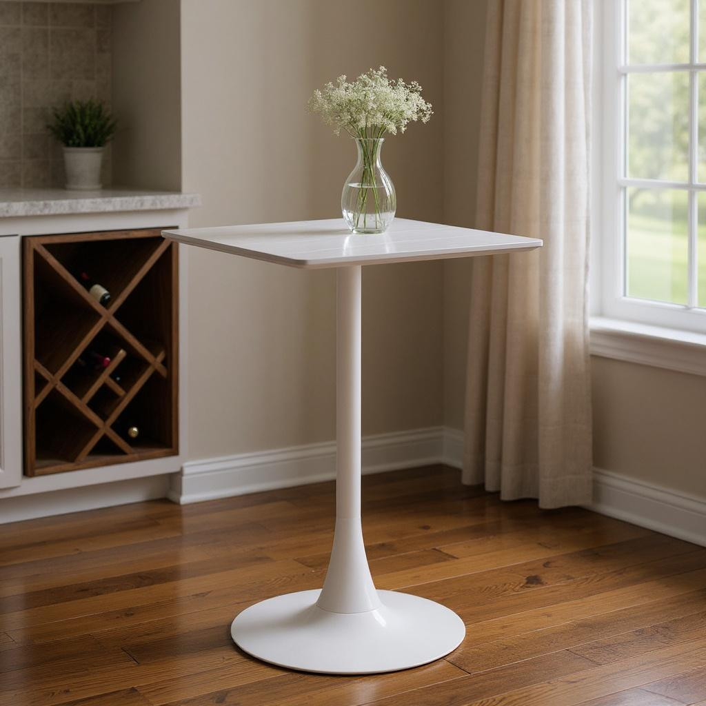 668820 24 in. White Wood & Steel Square Bar Table