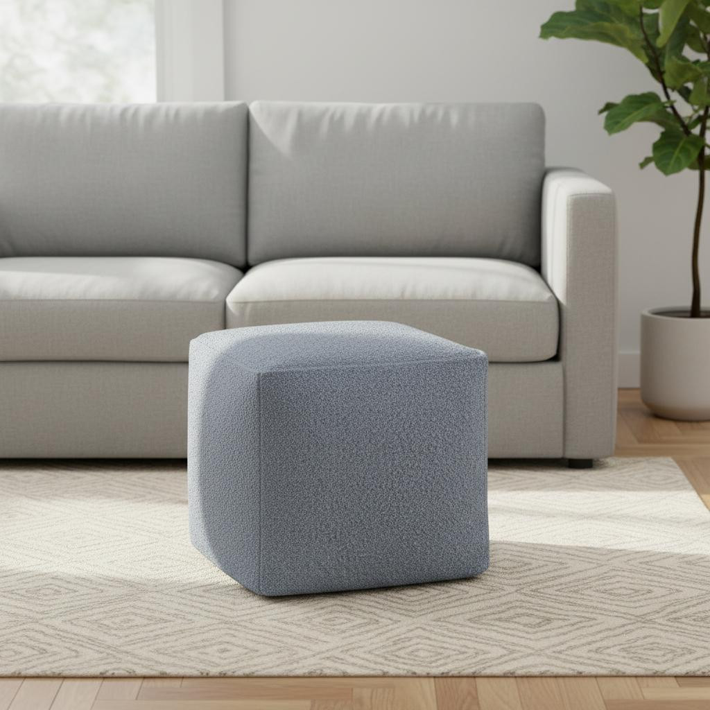 710423 18 in. Blue Boucle Pouf Ottoman