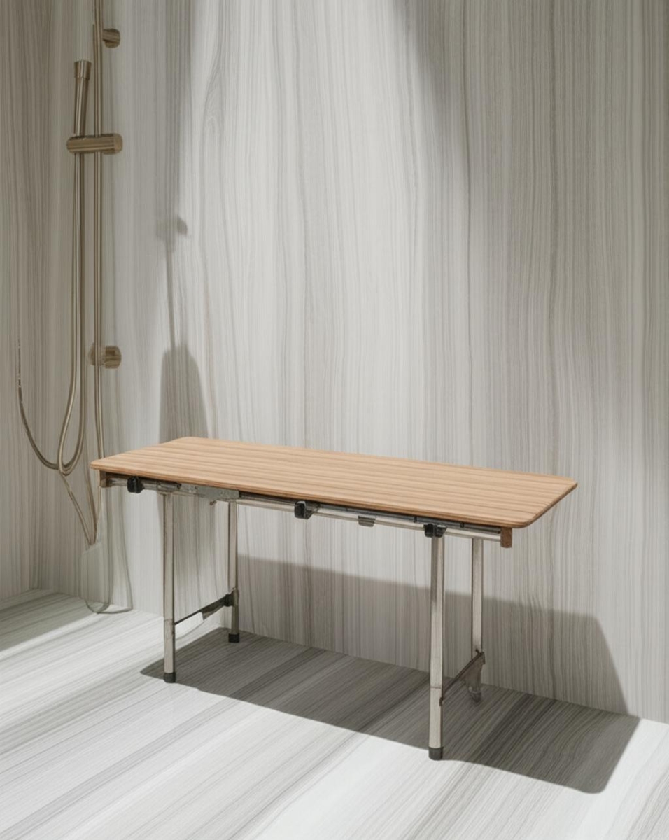549347 18 x 18 in. Brown Teak Rectangular Shower Bench