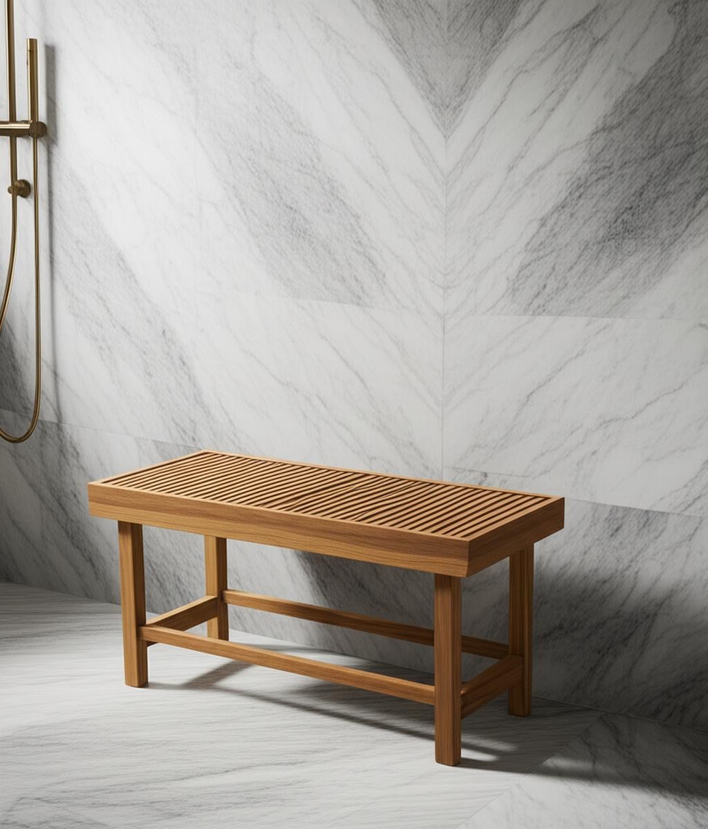 549384 18 x 38 in. Brown Teak Rectangular Shower Bench