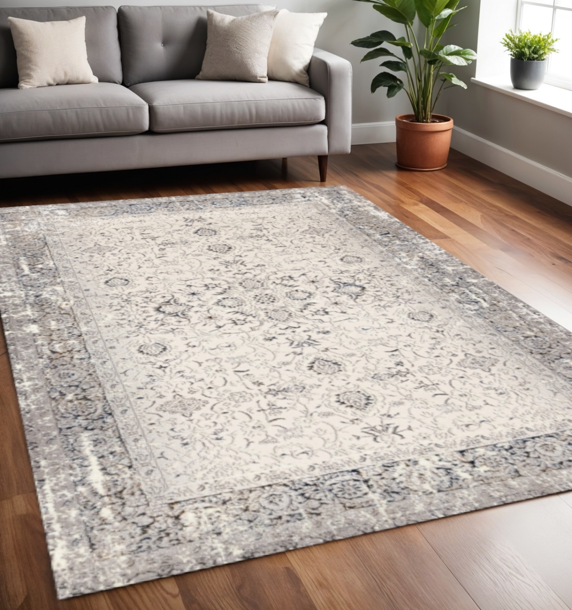 660265 5 x 8 ft. Cream Blue & Gray Medallion Rectangle Area Rug