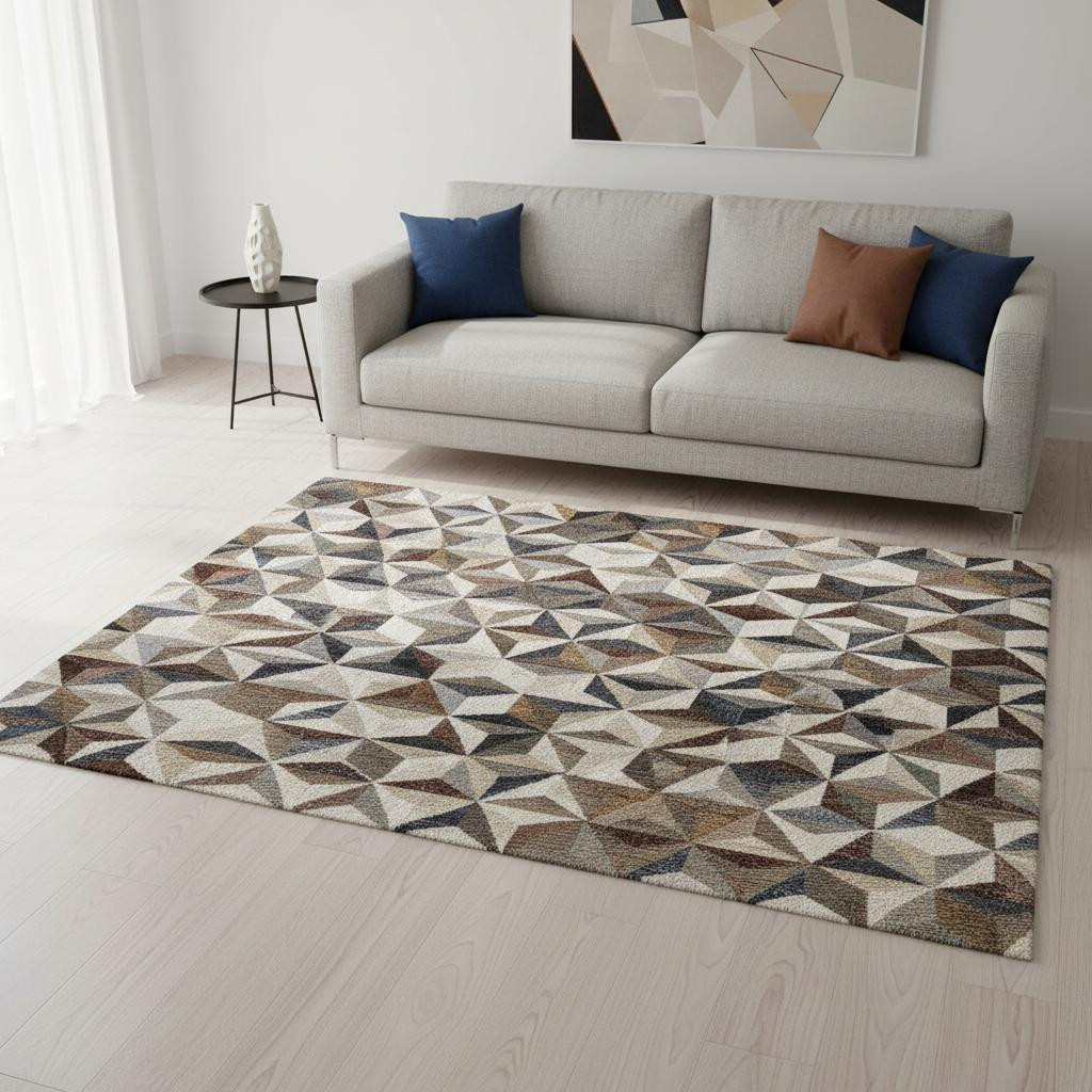 660317 5 x 8 ft. Cream Gray & Brown Geometric Rectangle Area Rug