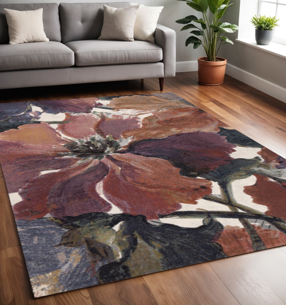 660107 5 x 8 ft. Pink Green & Beige Botanical Leaves Rectangle Area Rug