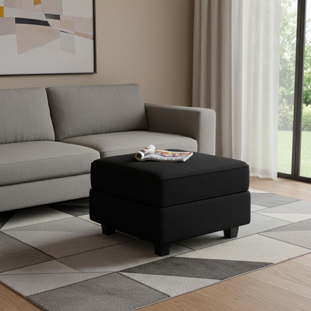 714344 26 in. Black Microsuede Storage Ottoman