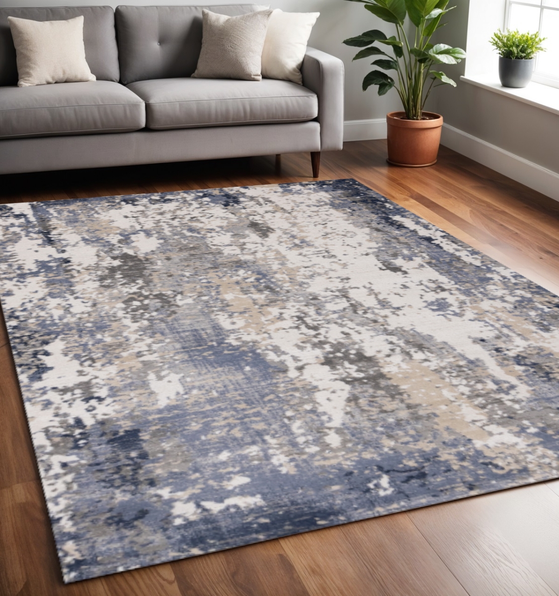 661366 5 x 8 ft. Blue Beige & Gray Abstract Rectangle Area Rug