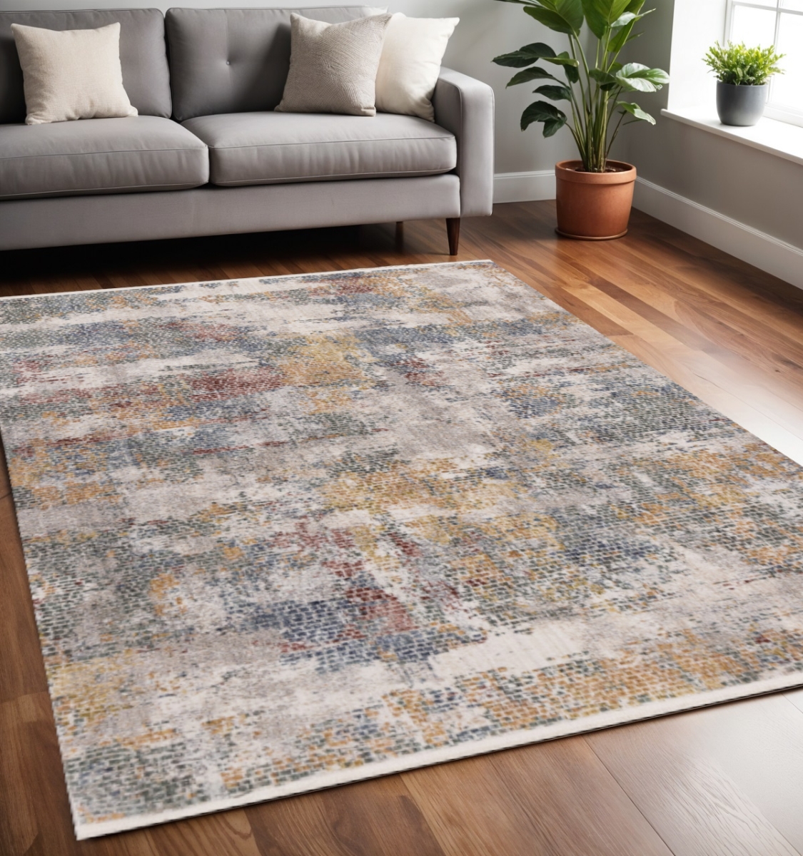 660207 5 x 8 ft. Cream Blue & Yellow Abstract Rectangle Area Rug