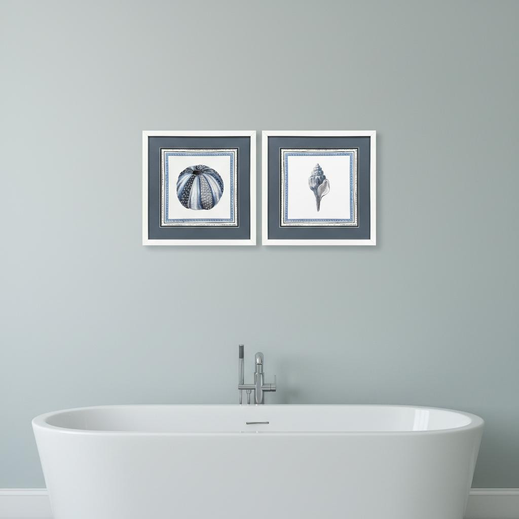653901 Seaside Blues III White Framed Wall Art, Set of 2