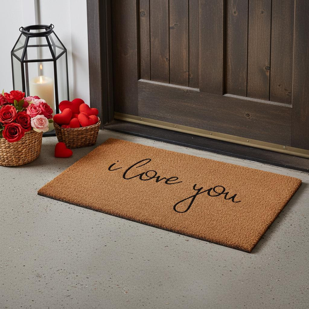 719894 24 x 36 in. Brown Red & Black Love You Outdoor Coir Rectangle Door Mat