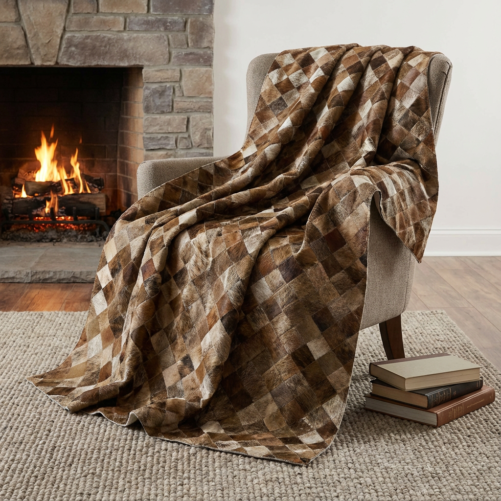 712411 50 x 70 in. Brown Beige & Ivory Geometric Microfiber Plush Throw Blanket