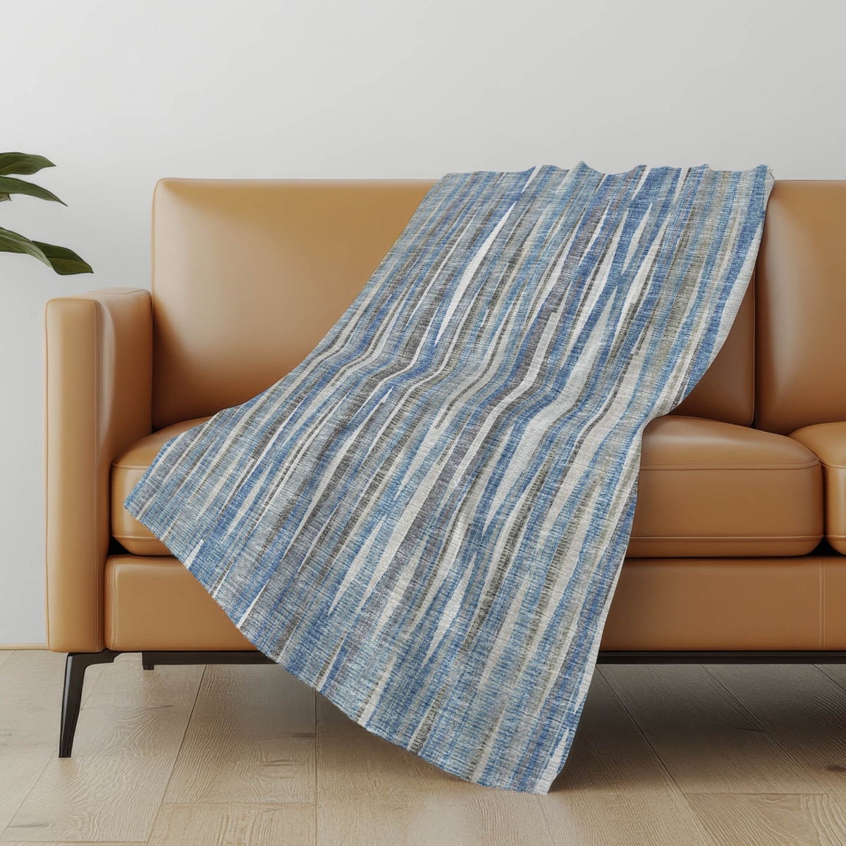 698995 50 x 70 in. Blue & Beige Striped Microfiber Plush Throw Blanket