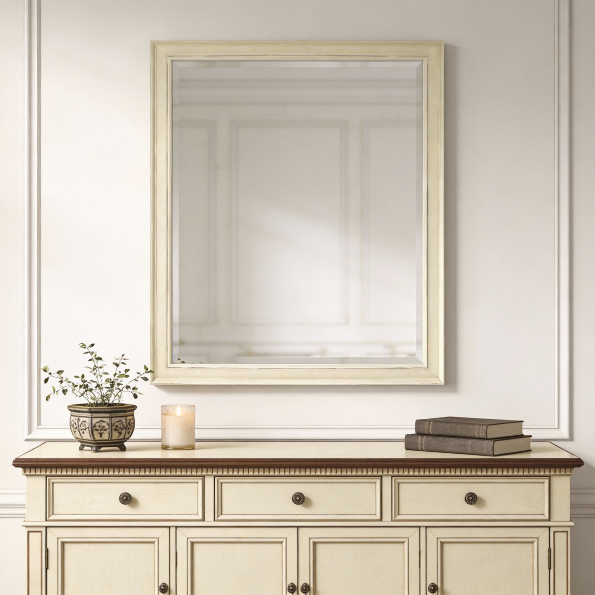 632866 52 in. Ivory Distressed Wood Framed Accent Mirror