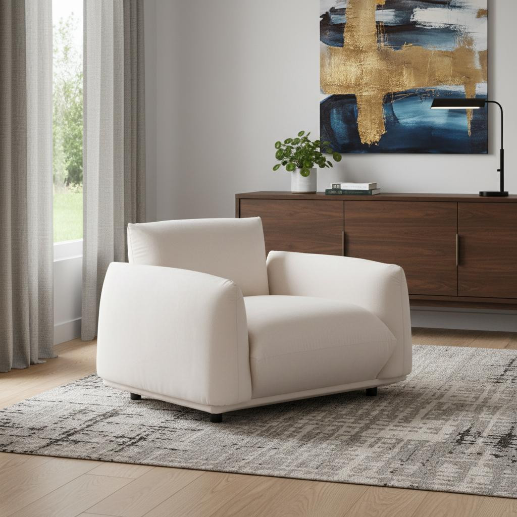 722660 47 in. White Velvet Arm Chair