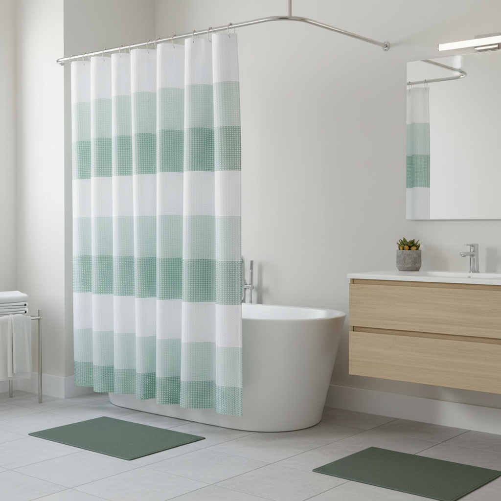 484078 72 in. White & Green Striped Shower Curtain