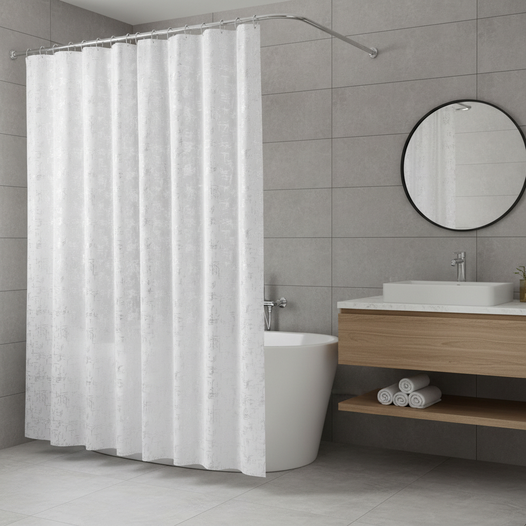 720609 72 in. White & Silver Abstract Shower Curtain