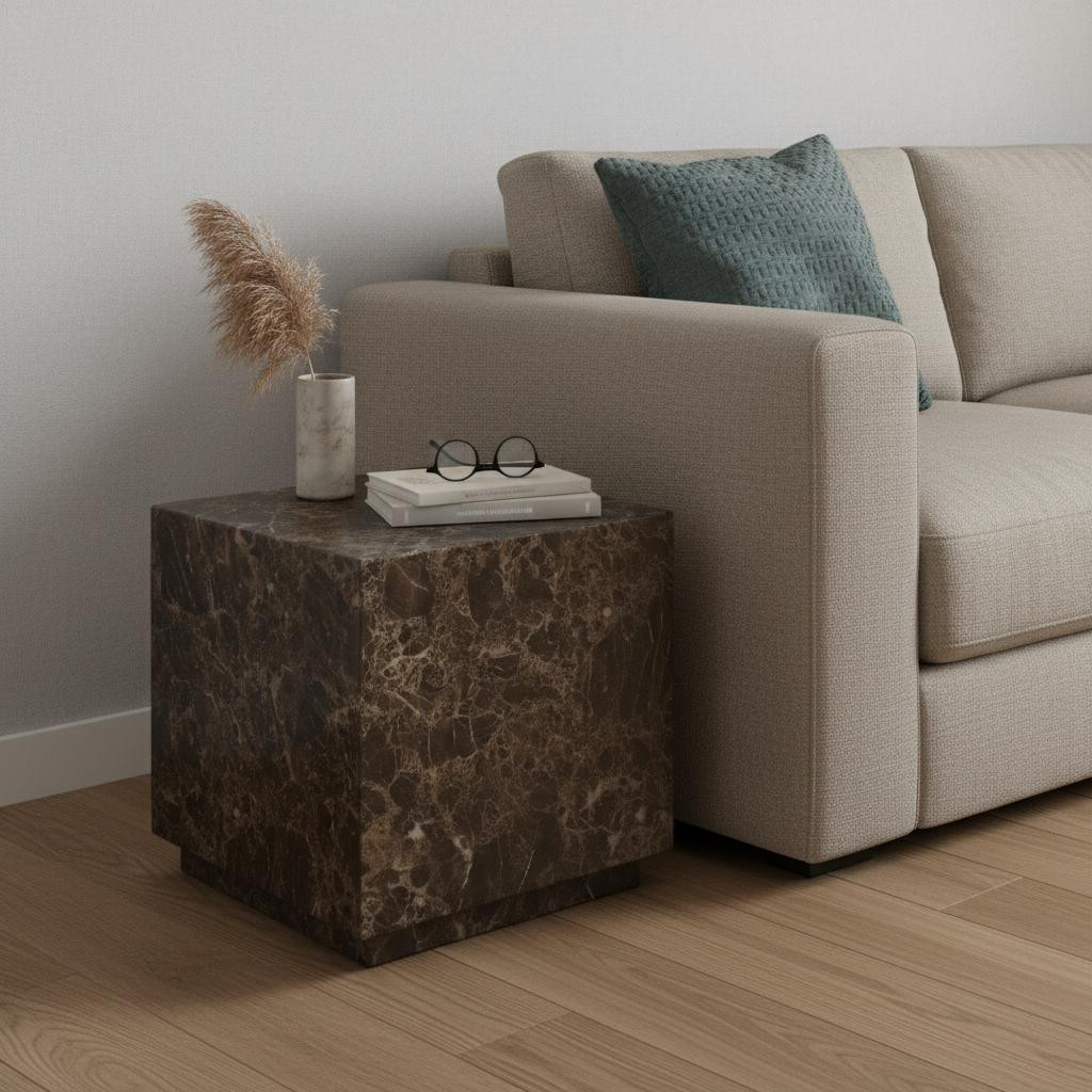 719960 20 in. Brown Marble Square Block End Table