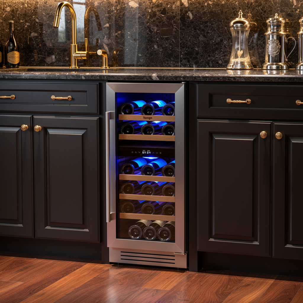 Picture of HomeRoots 720631 34 x 15 in. Silver Stainless Steel Dual Compartment Wine Refrigerator Cooler