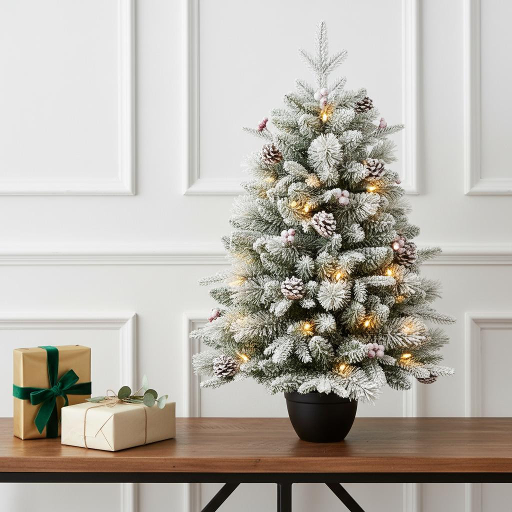719201 3 ft. Full Flocked Pine Christmas Tree with Decorations