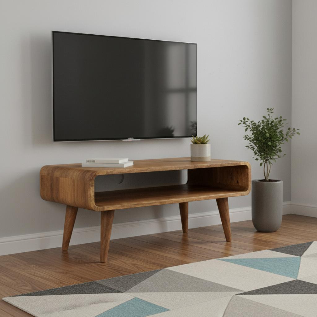719190 26 in. Brown Solid Wood Open Shelving TV Stand