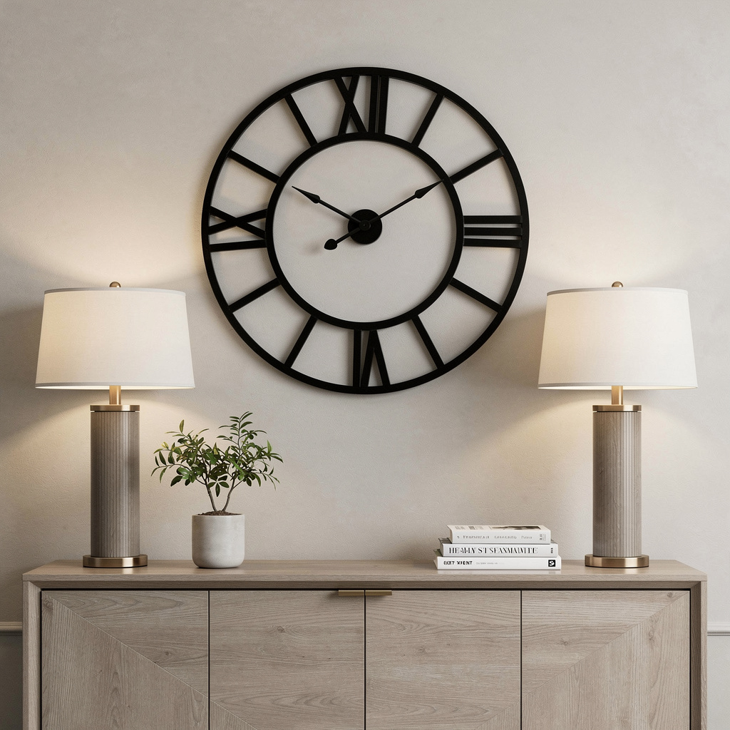 609406 30 in. Black Iron Analog Round Wall Clock