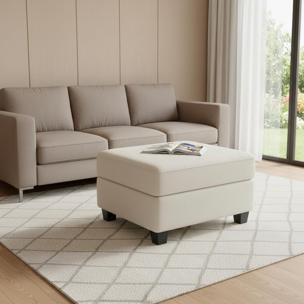 714333 25 in. Beige & Black Velvet Storage Ottoman