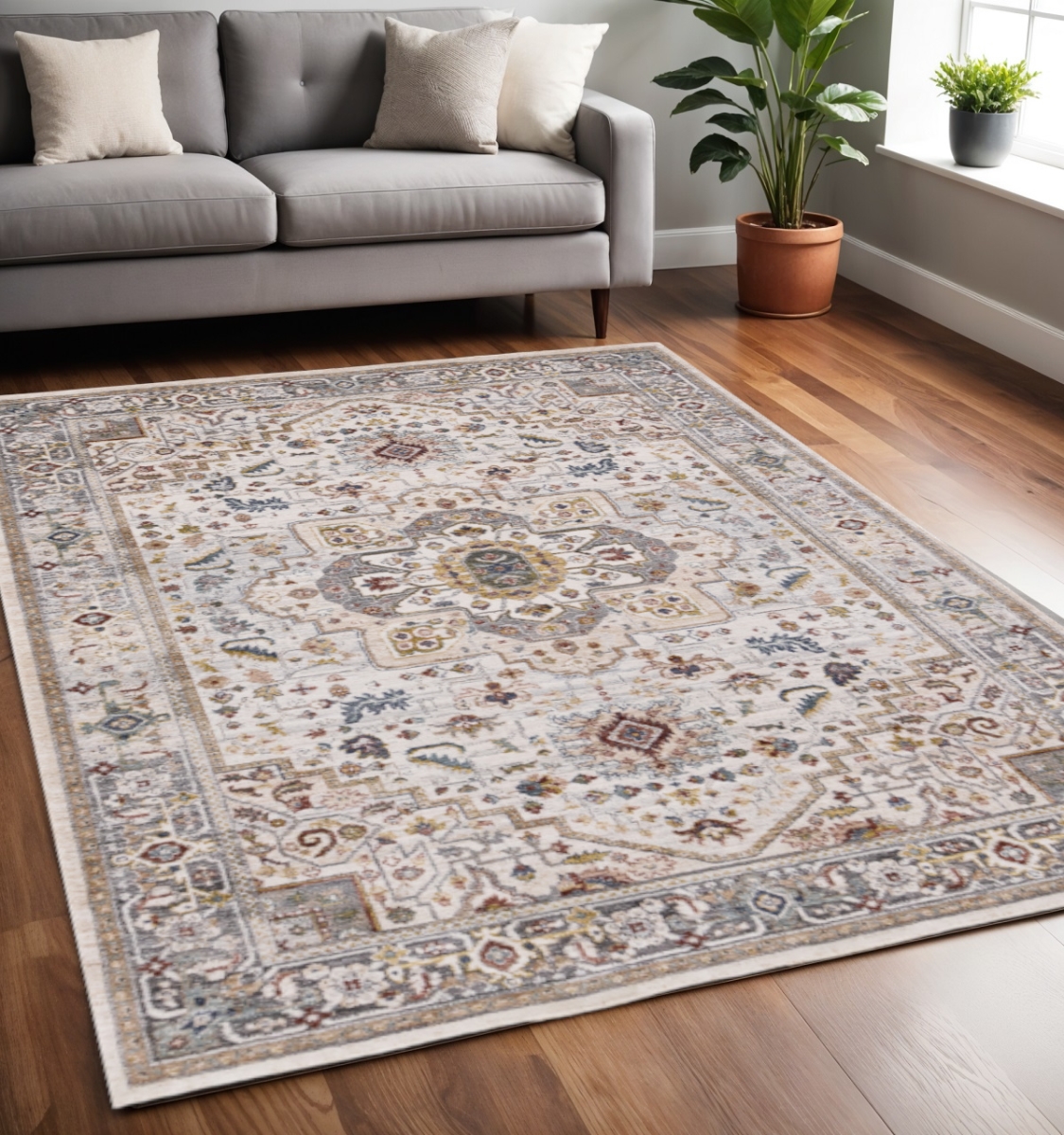 660199 5 x 8 ft. Cream & Blue Medallion Rectangle Area Rug