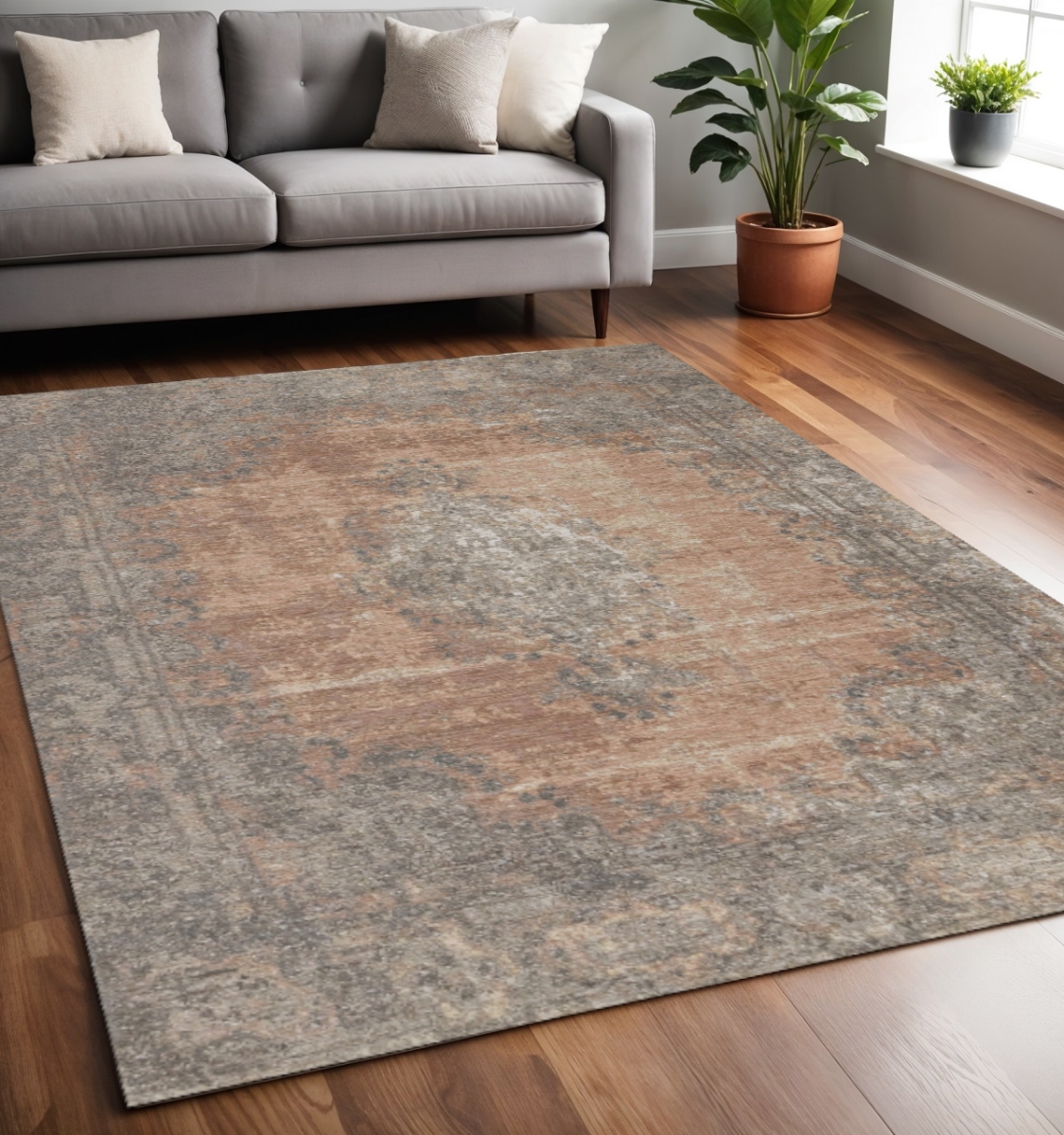660076 5 x 8 ft. Gray & Pink Medallion Rectangle Area Rug