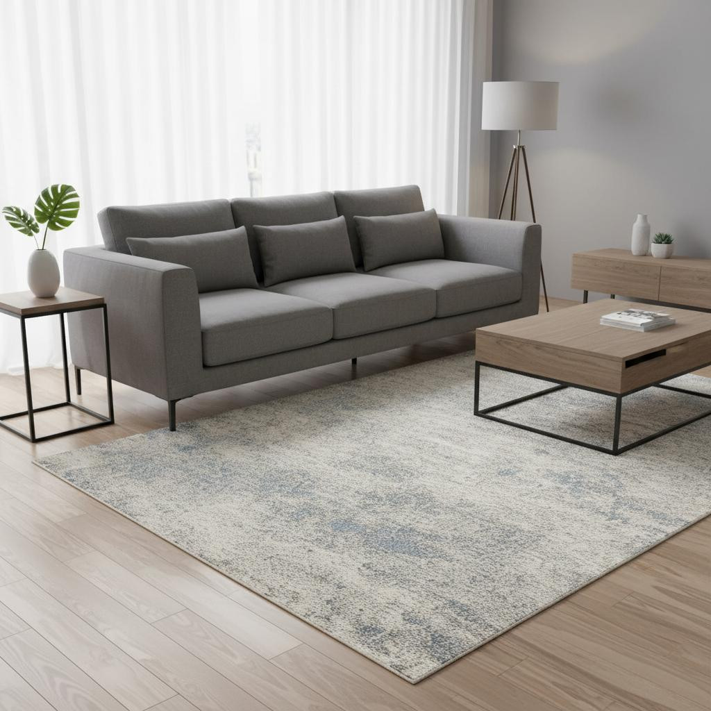 661318 5 x 8 ft. Cream & Blue Abstract Rectangle Area Rug