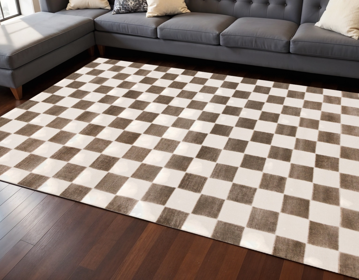 660224 8 x 11 ft. Brown & White Geometric Rectangle Area Rug