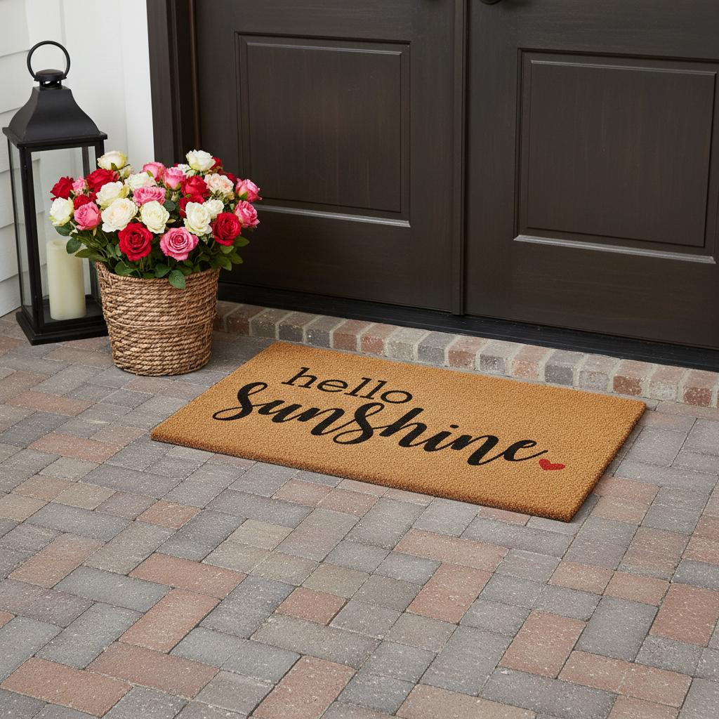 719873 24 x 48 in. Brown & Black Hello Sunshine Outdoor Coir Rectangle Door Mat