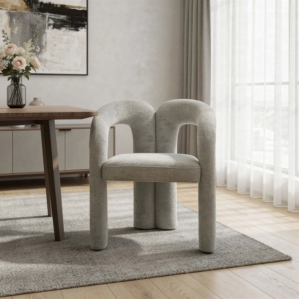 719097 Dark Gray Boucle Partially Open Back Dining Arm Chair