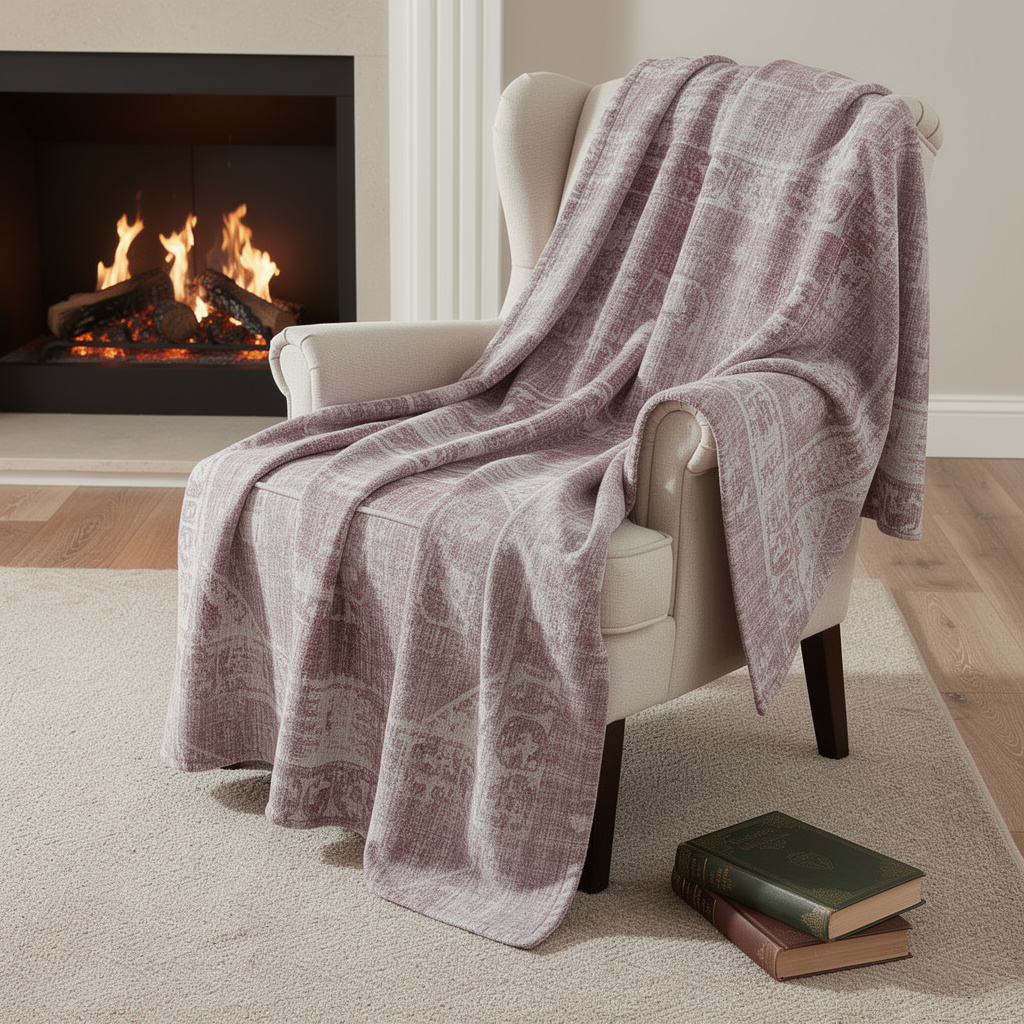 712278 50 x 70 in. Pink & Ivory Damask Microfiber Plush Throw Blanket