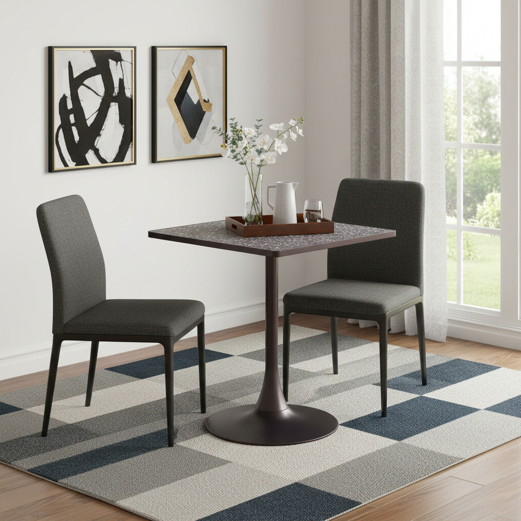 572242 24 in. Black Wood & Steel Faux Terrazzo Pedestal Base Square Dining Table