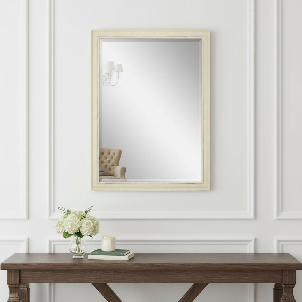 632832 40 in. White Solid Wood Framed Accent Mirror