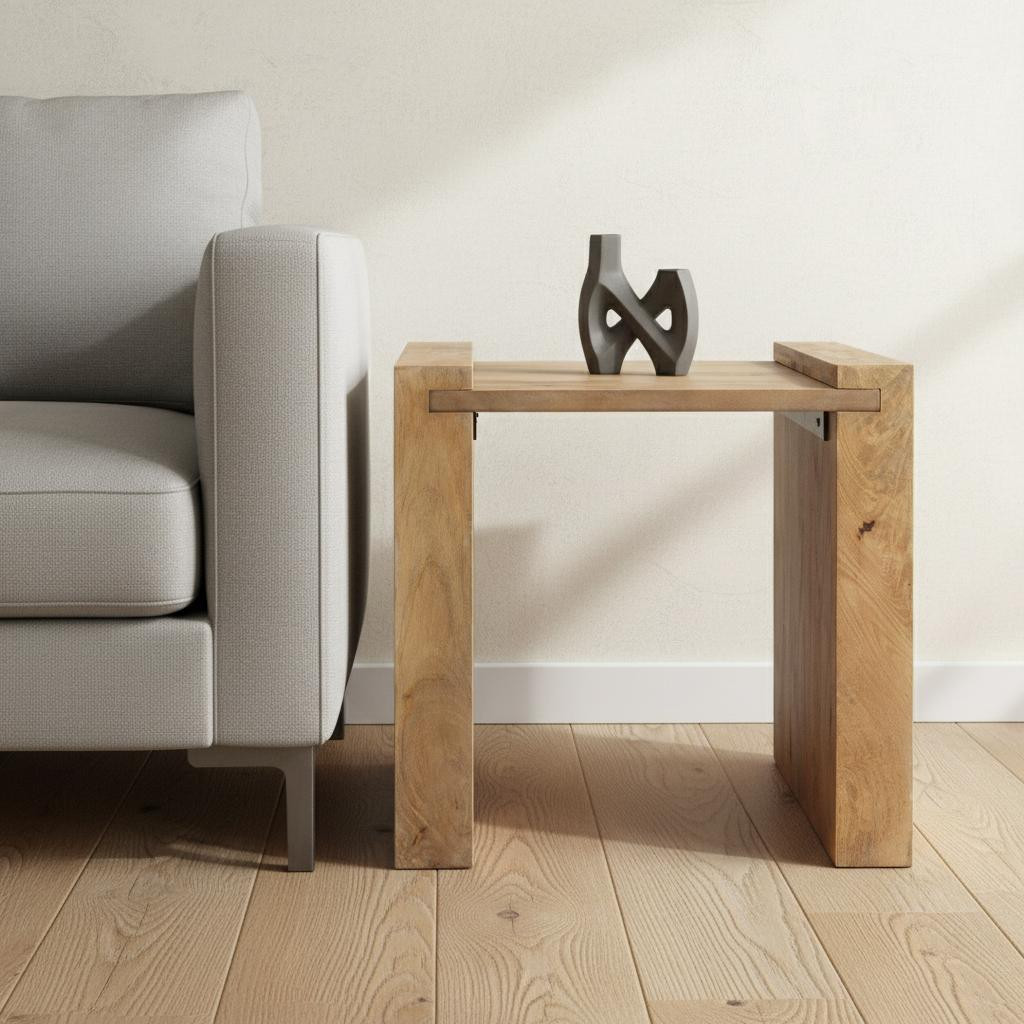 605394 22 in. Natural & Brown Solid Wood & Wood Tray Table